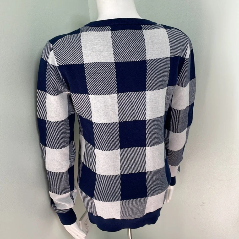 J. Crew Navy Blue Oversized Gingham Teddie Sweater NEW